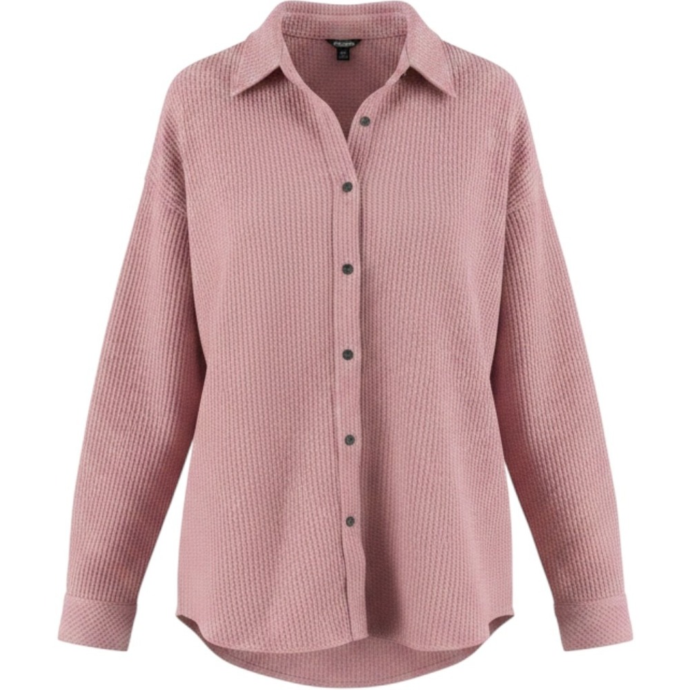 Buffalo Jeans Waffle Button Up Women Large Midday Rose NEW Long Sleeve Shirt